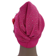 Elegant African Turban Cap with Shiny Rhinestone Ready to Wear Nigeria Auto Gele Headtie Party Women's Head Wrap Bonnet Turbante
