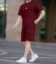 Summer 2025 Men's Short Sleeve Multi-Pocket Utility T-Shirt Shorts Casual Set for Western Europe and America