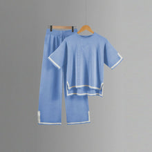 Two-piece Summer New Knitted Elegant Trousers Suit Short-sleeved Pullover Wide-leg Pants Casual Home Two-piece Women's Set