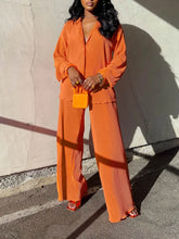 QFAF Fashion Pleated Women's Set Long Sleeve Oversized Shirt and Wide Leg Pants 2023 Elegant Tracksuit Two 2 Piece Set Outfits