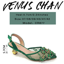 Venus Chan Nigerian Elegant Lace Net Style Green Crystal Low Heel Shoes And Three-Dimensional Mini Bag Commuter Women's Shoes
