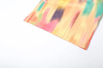 BWQ Colorful Tie-dye O-neck Maxi Dress Women Hipster Topstitch Patchwork Sleeveless Slim Robe Female Streetwear Vestido