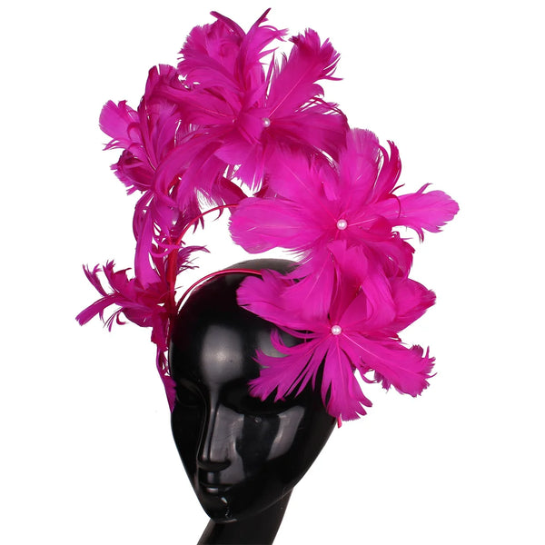 Elegant Women Wedding Hair Fascinator Accessories Headband Bridal Party Show Headwear Fancy Blue Feather Flower Hair Accessories