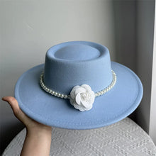 French Style Fedora Hat for Women 10CM Wide Brim Flat Top Felt Hat Winter Autumn Derby Wedding Jazz Hats