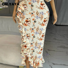 CM.YAYA Women Lantern Half Sleeve Ruffles Side Floral Print Side Split Long Maxi Dress 2025 Evening Sexy Party Dresses Vestidos