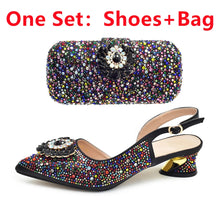 New Italian Shoe and Bag 2024 High Quality Luxury Full Diamond Italian Shoes and Bags Matching Set Decorated with Rhinestone