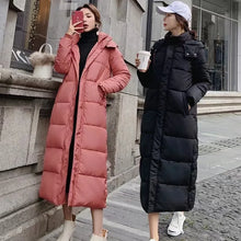 Women's Super Long Parkas Hooded Thick Long Sleeve Puffer Jacket