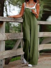 Women's Sleeveless Plus Size Jumpsuit Cotton And Linen Solid Loose Wide Leg Slash Pocket Casual  Ankle-Length Pants 2024