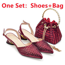 Italian Shoes with Matching Bags Set Decorated with Rhinestone African Shoes for Women Mid Heels Party Pumps  Plus Size Heels 43