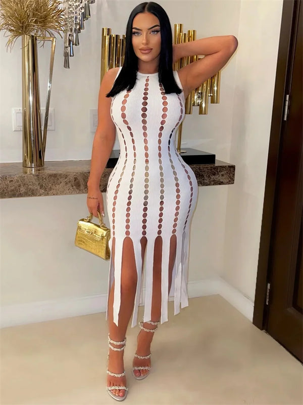 Summer Clothes Sexy Dresses For Women 2023 Sleeveless Tank Dress Maxi Party Club Party Hollow Out White Streetwear Dress Women