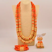 Natural coral beads orange necklace set for stylish Nigerian wedding couple African jewelry