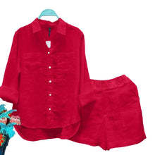 2 Pcs/Set Women Shirt Shorts Set Loose Long Sleeves Solid Color Elastic Waist Irregular Hem Lapel Female Spring Autumn Outfit