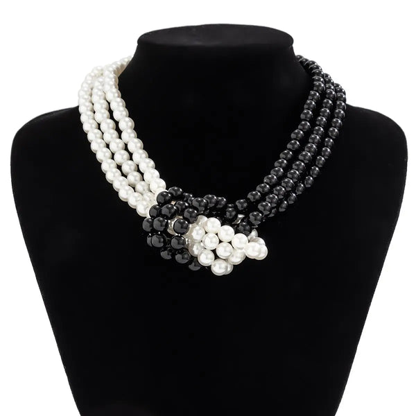 Fashion Black White Imitation Pearl Patchwork Chain Necklace For Women Female Vintage Sexy Multilevel Bead French Choker Jewelry