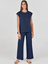 2 Piece Sets Women Outfit Sleeveless Casual T Shrit Top Knitted Vest Wide-leg Pants Ice Summer New Solid Color Casual Outfit