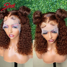 Brazilian Deep Curly Bob Hair Wigs Natural Black Color Brown HD Lace Front Part Transparent Highlight 4/27 Color Remy Hair Wig