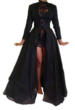 Women Sexy Dress Two Piece Sets Lace Hollow Out Spliced Long Dresses Full Sleeve Tight Waist Gown Evening Vestidos Party Prom