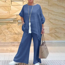 2024 Summer Fashion Cotton Linen Women's Set Large Irregular Linen Shirt High Waist Loose Wide Leg Pants Elegant Two Piece Set