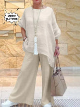 2024 Summer Fashion Cotton Linen Women's Set Large Irregular Linen Shirt High Waist Loose Wide Leg Pants Elegant Two Piece Set