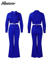 Mlaiscsr Fashion Two 2 Pieces Pants for Women’s Sets Elegant Crop Tops and Flared Trousers Matching Sportys Outfits Tracksuits