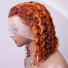 Ginger Orange Brown Colored Water Wave Bob Wigs Transparent 13x4 Lace Front Human Hair Wig For Women P4/350 Highlight Curly Wigs