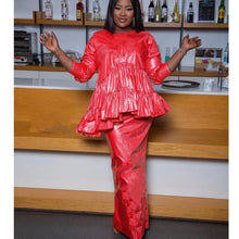 Women's African Designer Bazin Riche Evening Gowns Large Size with Headscarf Dashiki Robe