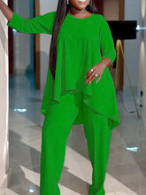 Women Two Piece Sets Pant Set Round Neck Matching Sets Casual Loose Irregularity Tops Long Pants Elegant Splice Y2k Streetwear