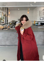 Women's Large Fur Collar Hooded Warm Thick Padded Parka Jacket