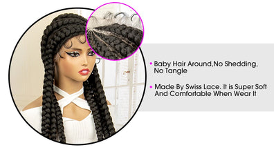 36 inches Synthetic Full Lace Wig for Black Women Braided Wig Lace Frontal Box Braids Wig Women Synthetic Braided