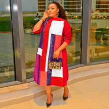2023 Fashion African 3/4 Sleeve Polyester Plus Size O-Neck Pleated Long Dress Dashiki African Clothes African Dresses for Women
