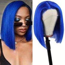 Brazilian Hair Straight Navy Blue Bob Human Hair Wig 180 Density 13x4 HD Lace Frontal Wigs