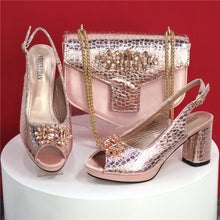 2025 Fashion Open Toe Women Strange Heels Bigger Size Fashion Rhinestone Decoration Purple Shoes And Bag Set Party Bag