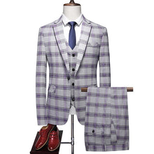High-end New European and American Fashion Wedding Business (suit + Vest + Trousers) 2024 Men's Plaid Suit Three-piece Set