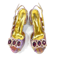 Elegant Heels for Womens Peep Toe Special Material Design Rhinestone Sandals Italian Shoes and Bags Matching Set 2024