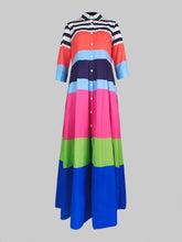 Modigirl Women's Contrast Color Striped Shirt Dress 2024 Summer Autumn Casual  Pleated Dress Vacation Woman Dresses