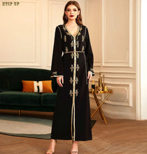 Ramadan Luxury Muslim Fashion Bat Sleeve Moroccan Turkiye Dubai Dress Middle East Arab Dress Sequins Golden Velvet Long Dress