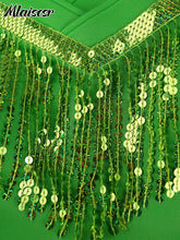 Mlaiscsr Women Green Sequin Tassel Butterfly Sleeve Dress Fashion Slim Party African Birthday Prom Gowns Cocktail Club Vestidos