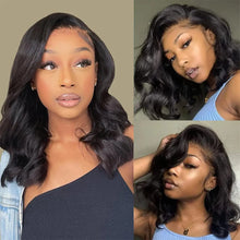 13x4 Short Body Wave Lace Frontal Bob Wig 200% Density Brazilian Remy 100% Human Hair Transparent Lace Wigs For Women 12 14 Inch