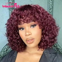 Brazilian Jerry Curl Human Hair Bob Wigs With Bang For Black Women Wonderful Black Dark Remy Bob Hair Machine Made Cheap Wigs