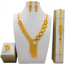 Fashion Dubai Flower Design Luxury 24k Gold Color Women's Jewelry Set African Fashion Bracelet Earrings Necklace Ring Four Piece