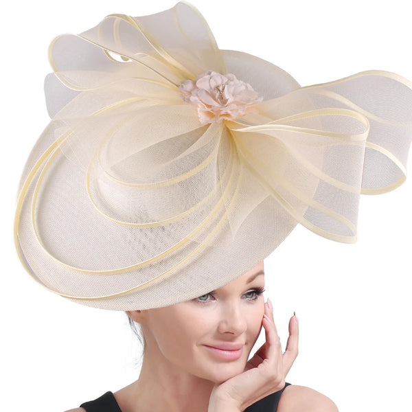 Eegant Wedding Big Size Fascinator Hat Women Flower Multimodal Hair Top Clips Hat Ladies Cocktail Church Party Hairdress