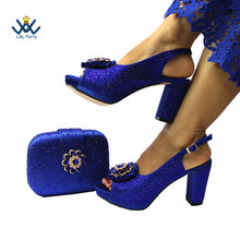 2022 Sweet  Special Design Women Crystal Style African Ladies Party Shoes Matching Bag in Magenta Color