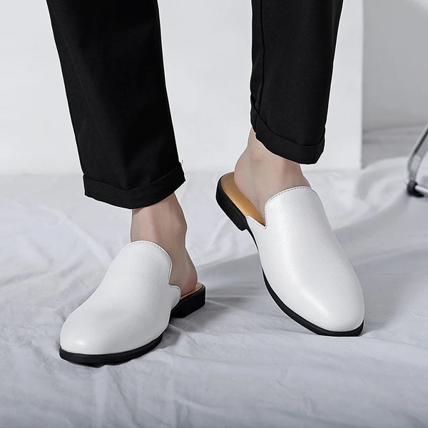 Men Half Breathable Leather Mules