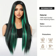 Long Black Green Mix Cospaly Wig Synthetic Hair High Quality Wig for Women Party Daily Use Heat Resistant Straight Natural Wigs