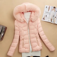 Women's Winter Cotton Padded Big Fur Collar Warm Parkas Jackets