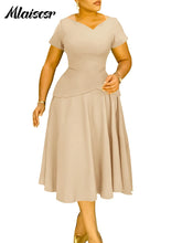 Mlaiscsr Fashion V-neck Short Sleeved Wide Hem A-Line Mid Dress Elegant Birthday Evening Party Cocktail Party African Vestidos