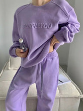 Women's Purple Sports Suit Spring And Autumn 2023 New Casual Fashion Style Loose Long Sleeve Sweater Tops Pants 2 Two Piece Set