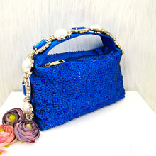 JMF New arrive Italian Design Blue Women's Fashion Rhinestone Pearl Point Toe Stiletto Heels Sandals Women's Shoes & Bag Set