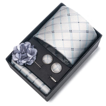 Top Grade Fashion 8 cm Wide Tie Sets Blue Stripe Men's Gravata Handkerchief Cufflink Box Fit Group Workplace Wedding Tie
