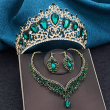 Baroque 3pcs/set Bridal Wedding Crown Princess Queen Water Drop Crystal Big Tiaras and Necklace Earrings Costume Jewelry Sets