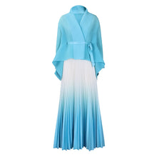 CM.YAYA Gradient Women's Set Full Sleeve Belt Blouse Shirt and Pleated Long Skirts Suit Street Two 2 Piece Set Outfit Tracksuit